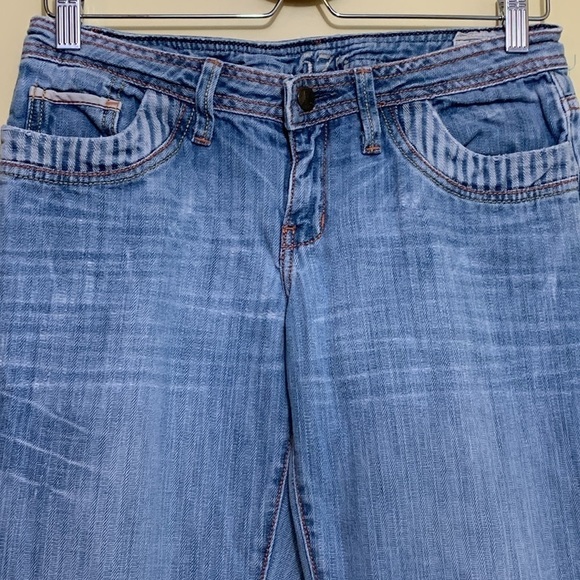 575 Denim Blue Denim Bootcut Distressed Ripped Frayed Low-rise 5 Pocket Jeans 28 - Picture 6 of 17